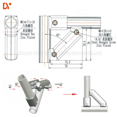 DYJ28-A09D 45 Degree Reinforced Aluminum Pipe Joint Od28mm ISO